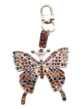 Rainbow Butterfly Charm Keychain with Rhinestone Crystal 1pc